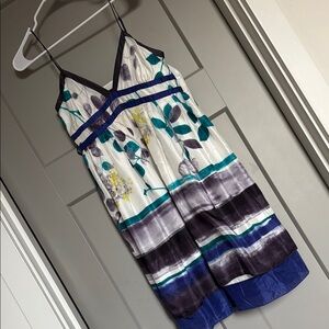 Mango Silk Floral Dress with Blue and Purple Accents